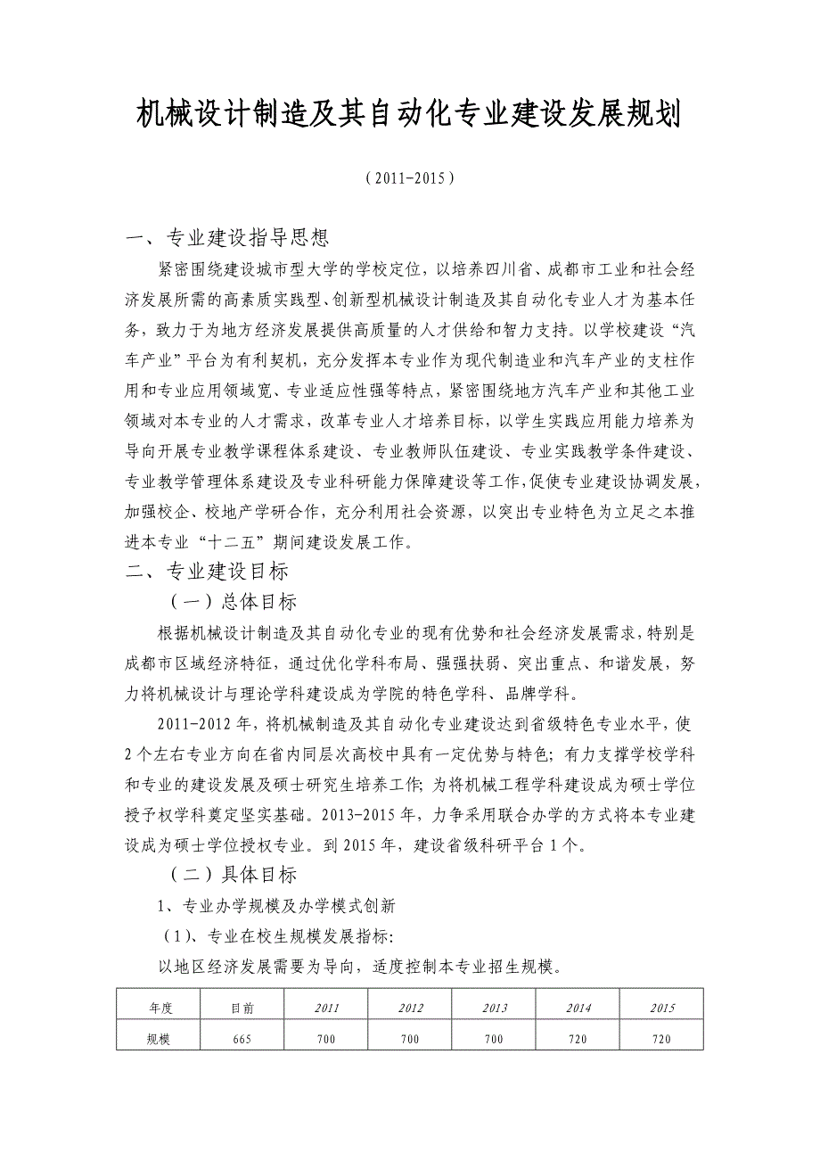 机械设计制造及其自动化专业建设发展125规划_第1页