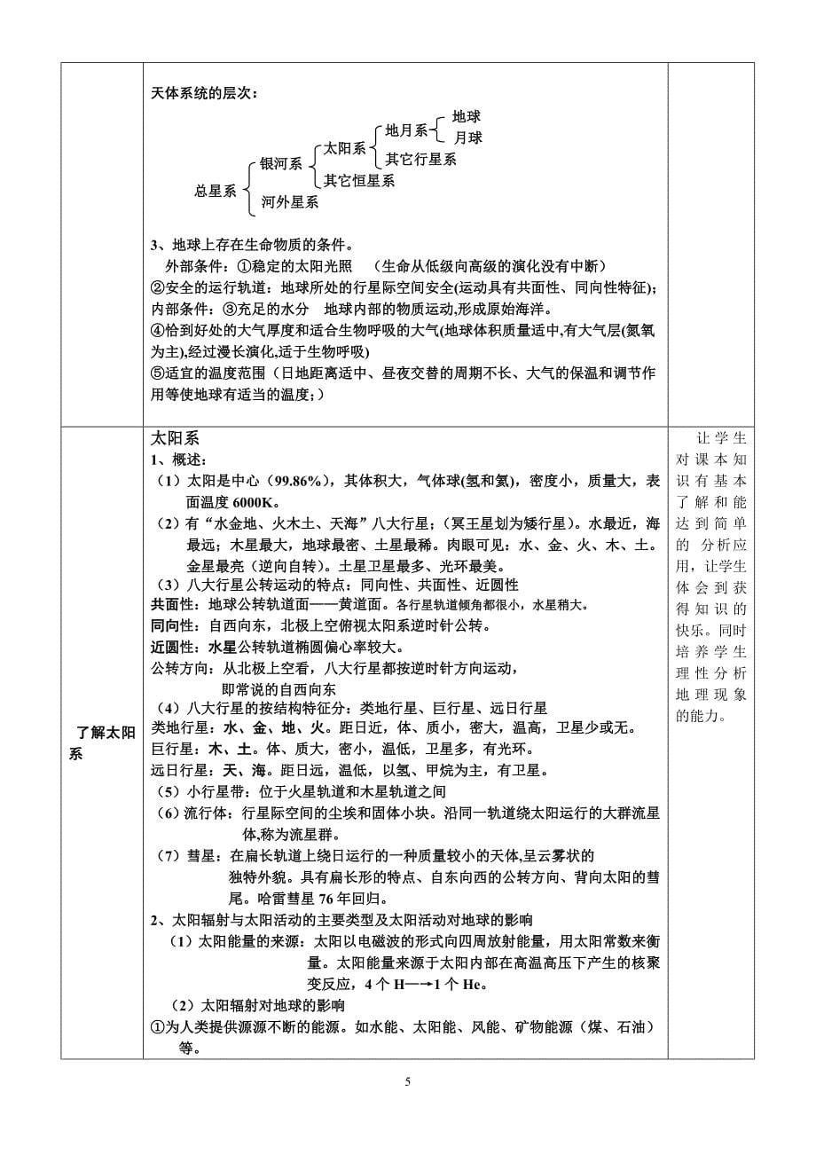 高三地理一轮复习教学设计(宇宙和地球)_第5页