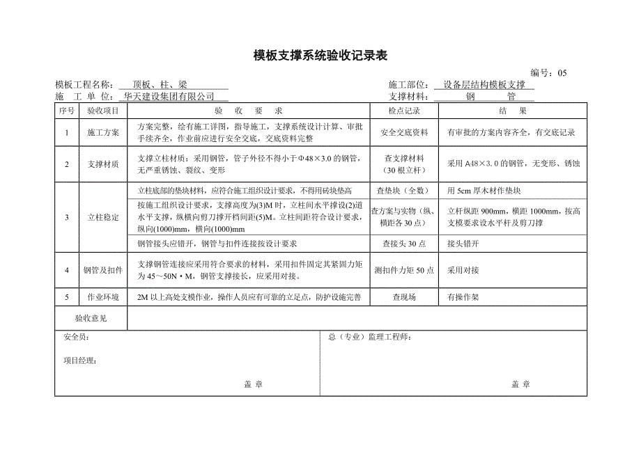 (钢管)模板支撑系统验收记录表_第5页