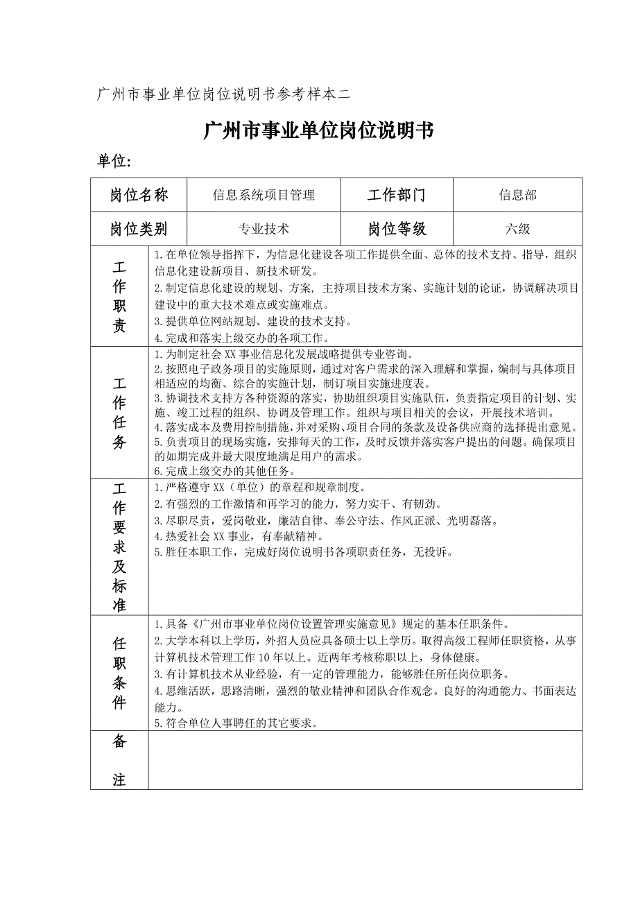 广州市事业单位岗位说明书参考样本_第2页