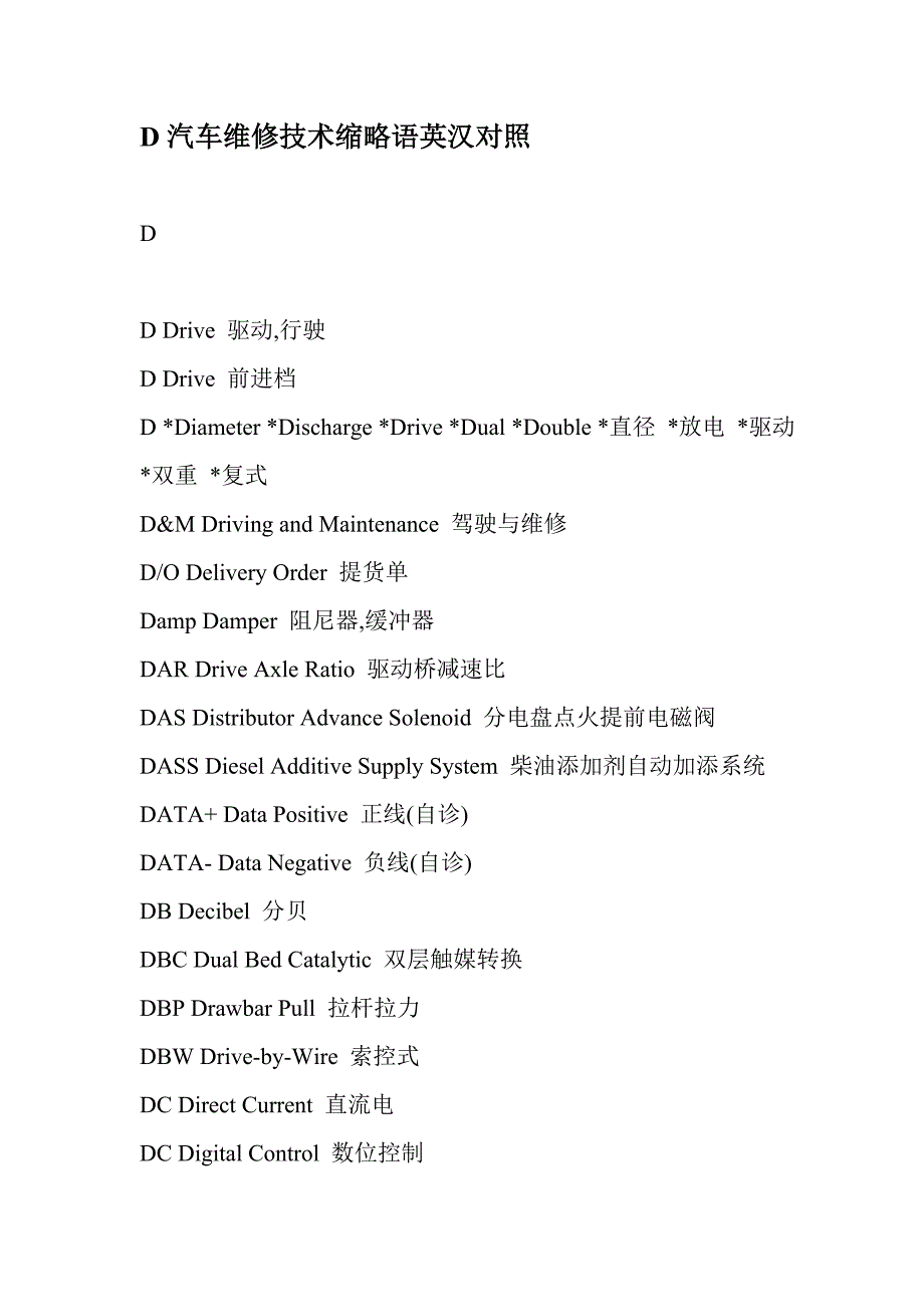 d汽车维修技术缩略语英汉对照_第1页
