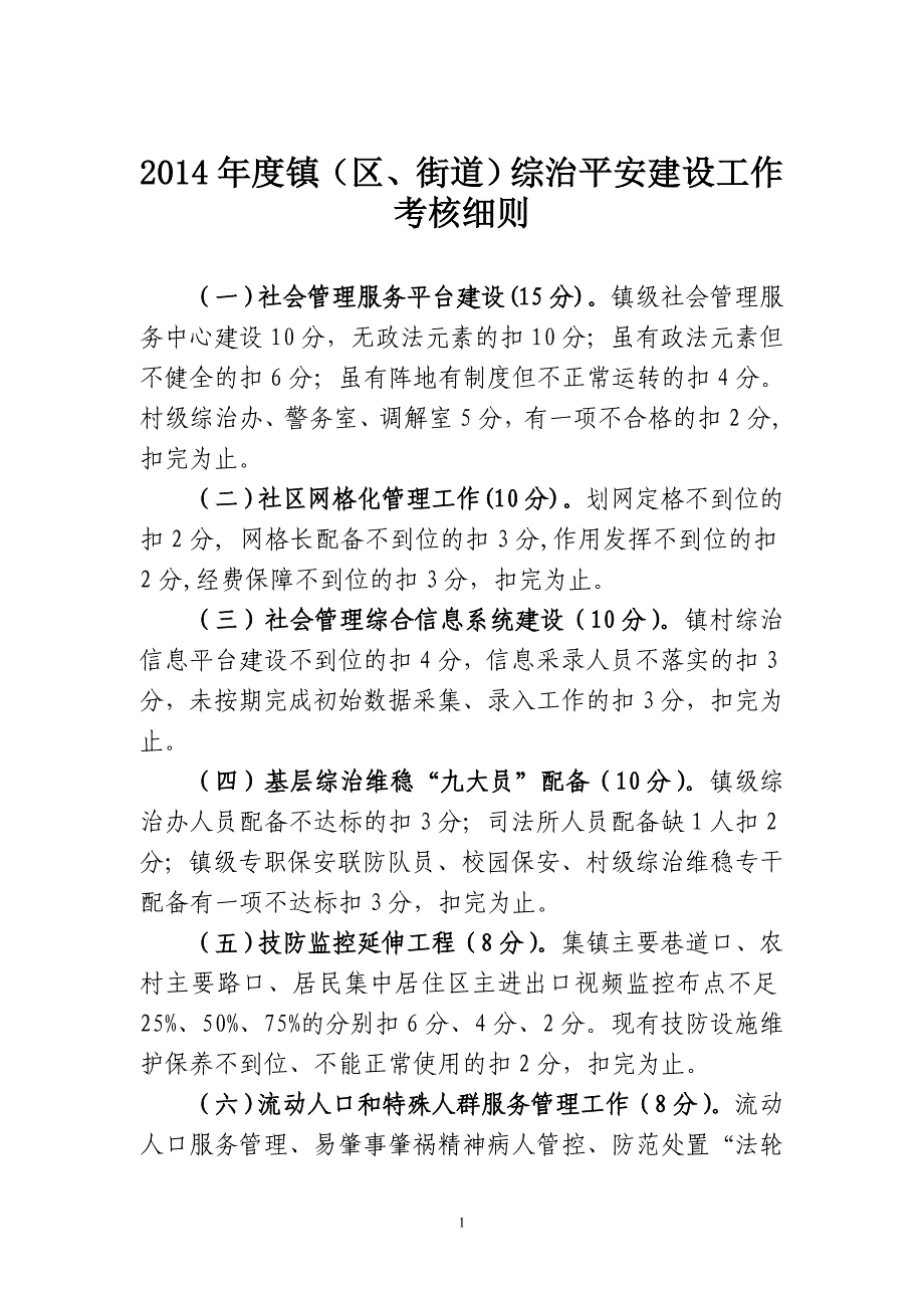 )社会管理综合治理和平安建设工作考核细则_第1页