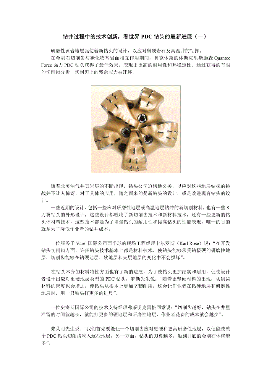 看世界pdc钻头的最新进展(一)_第1页
