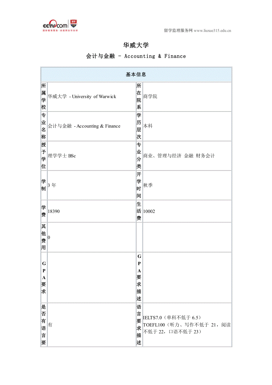 华威大学会计与金融本科入学要求_第1页