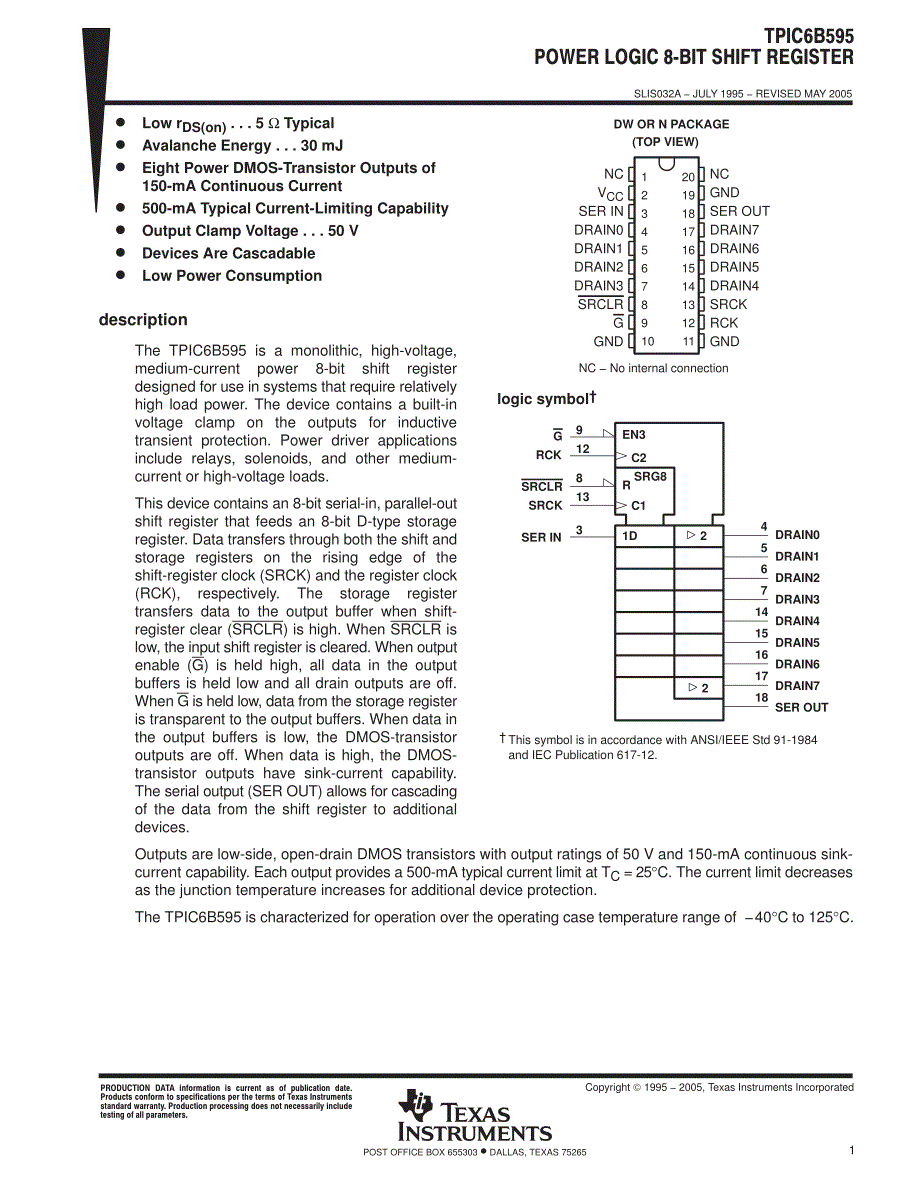 移位寄存器-功率-ti-tpic6b595_第1页
