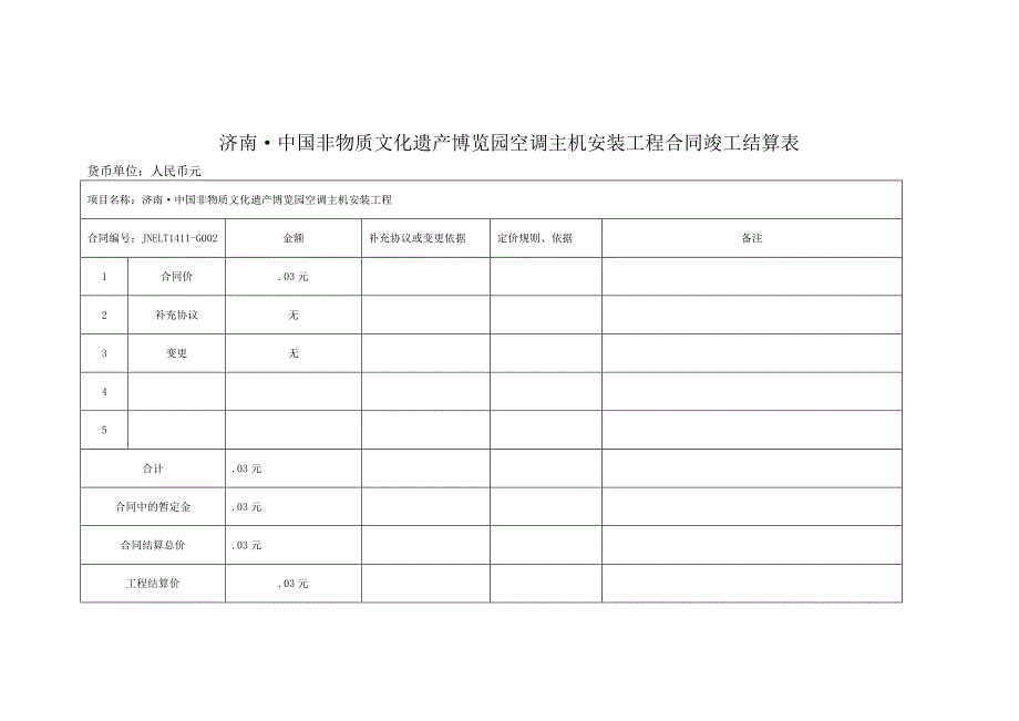 山东非物质文化遗产博览园空调主机安装工程施工合同竣工结算书_第4页