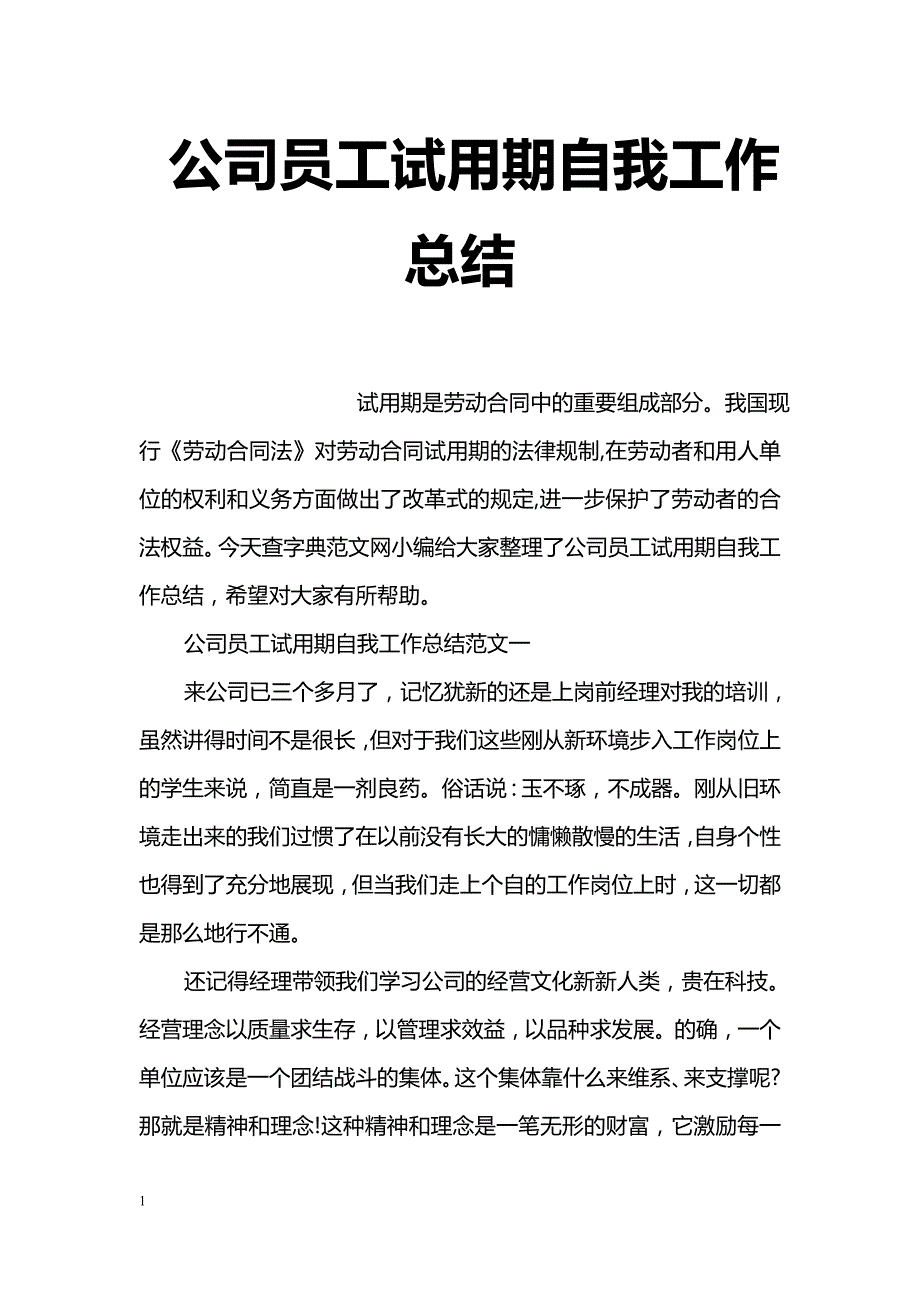 公司员工试用期自我工作总结_第1页