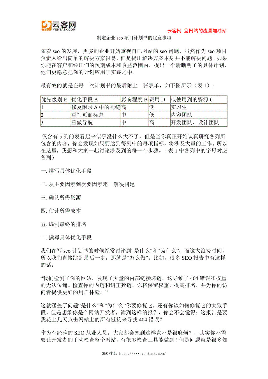 制定企业seo项目计划书的注意事项_第1页