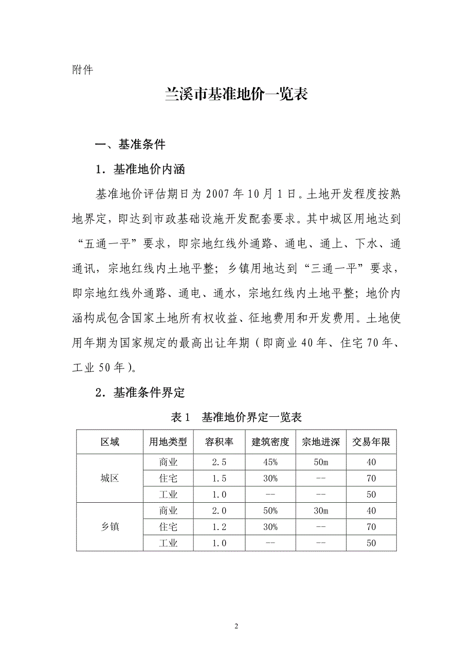 兰溪市基准地价一览表_第1页