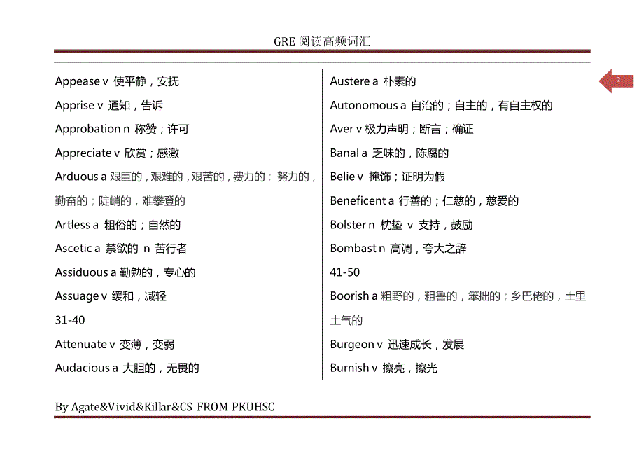 胡楠老师-gre阅读高频词汇(打印用净版)-pkuhsc-tr11066_第2页