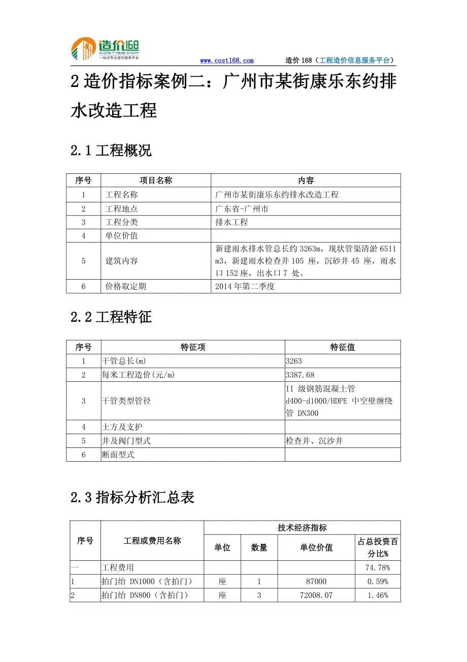 广州道路及街道片区排水改造工程造价指标分析_第5页