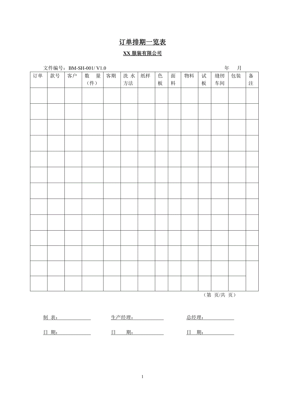 附录3：服装企业质量管理体系编写常用应用表格的实例_第1页