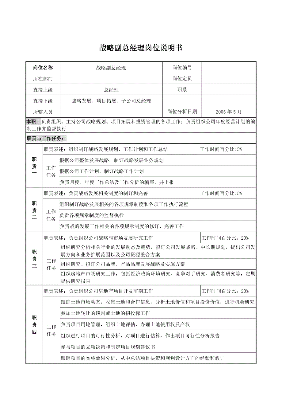 战略副总经理岗位说明书_第1页