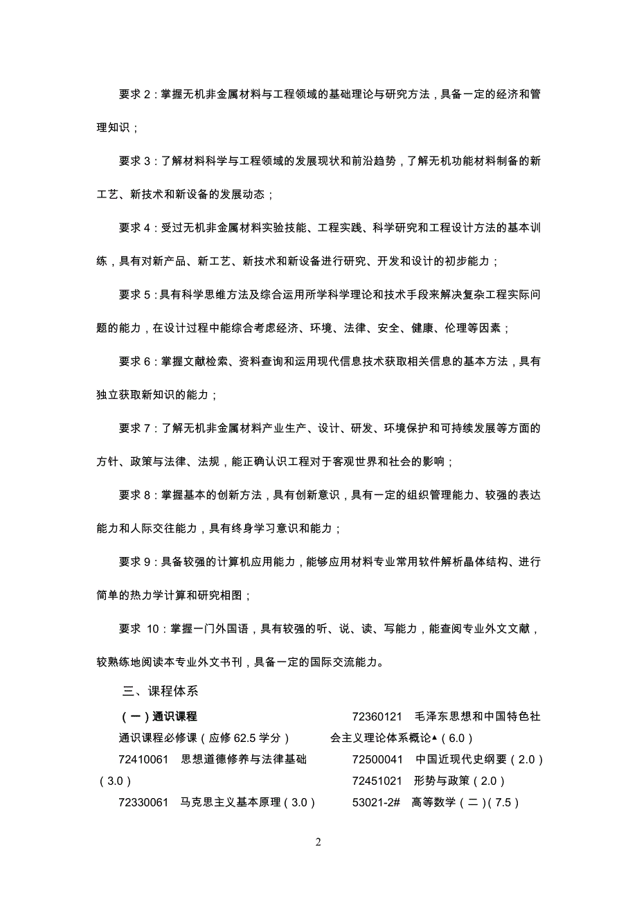 无机非金属材料工程（功能材料）专业本科培养方案_第2页