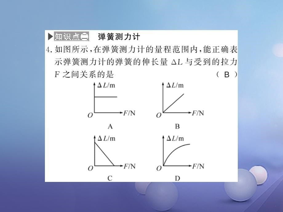2017年秋八年级物理全册6.3弹力与弹簧测力计习题课件新版沪科版20170727340_第5页