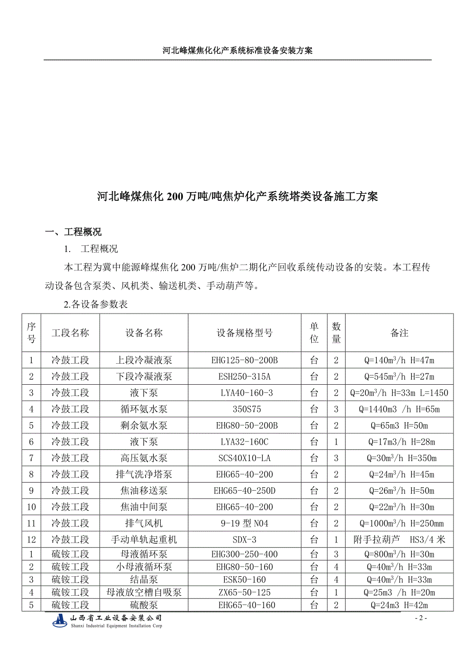 河北某焦化厂设备安装施工方案_第2页