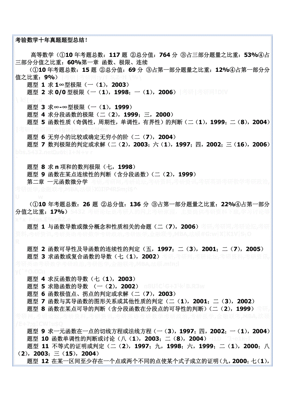 考研数学十年真题题型总结(new)_第1页