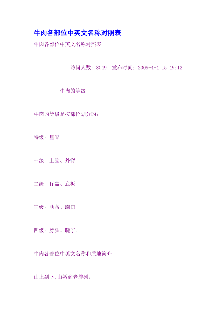 牛肉各部位中英文名称对照表_第1页