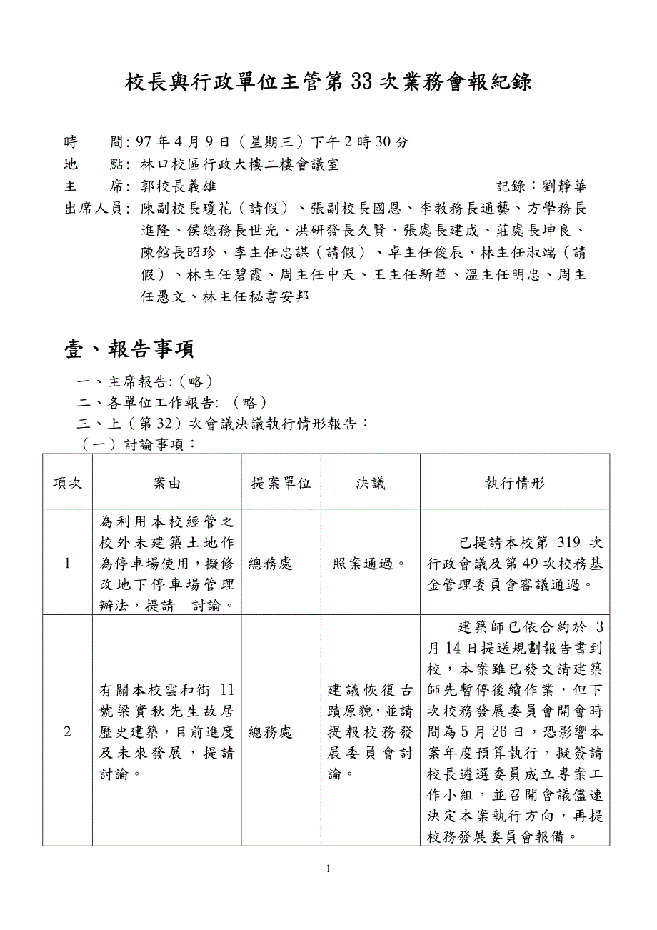 校长与政单位主管第 33 次业务会报纪_第1页