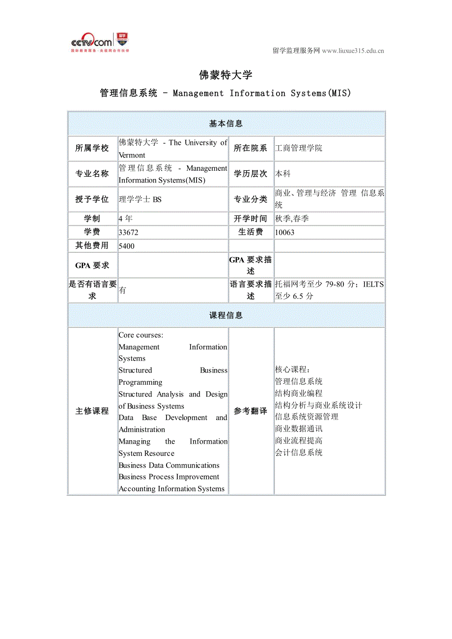 美国佛蒙特大学管理信息系统本科申请条件_第1页