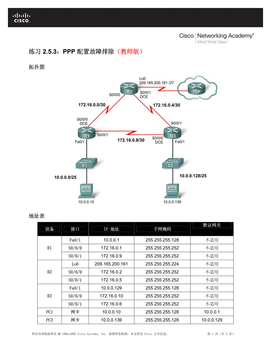 练习 2.5.3.2 ppp 配置故障排除(教师版)_第1页