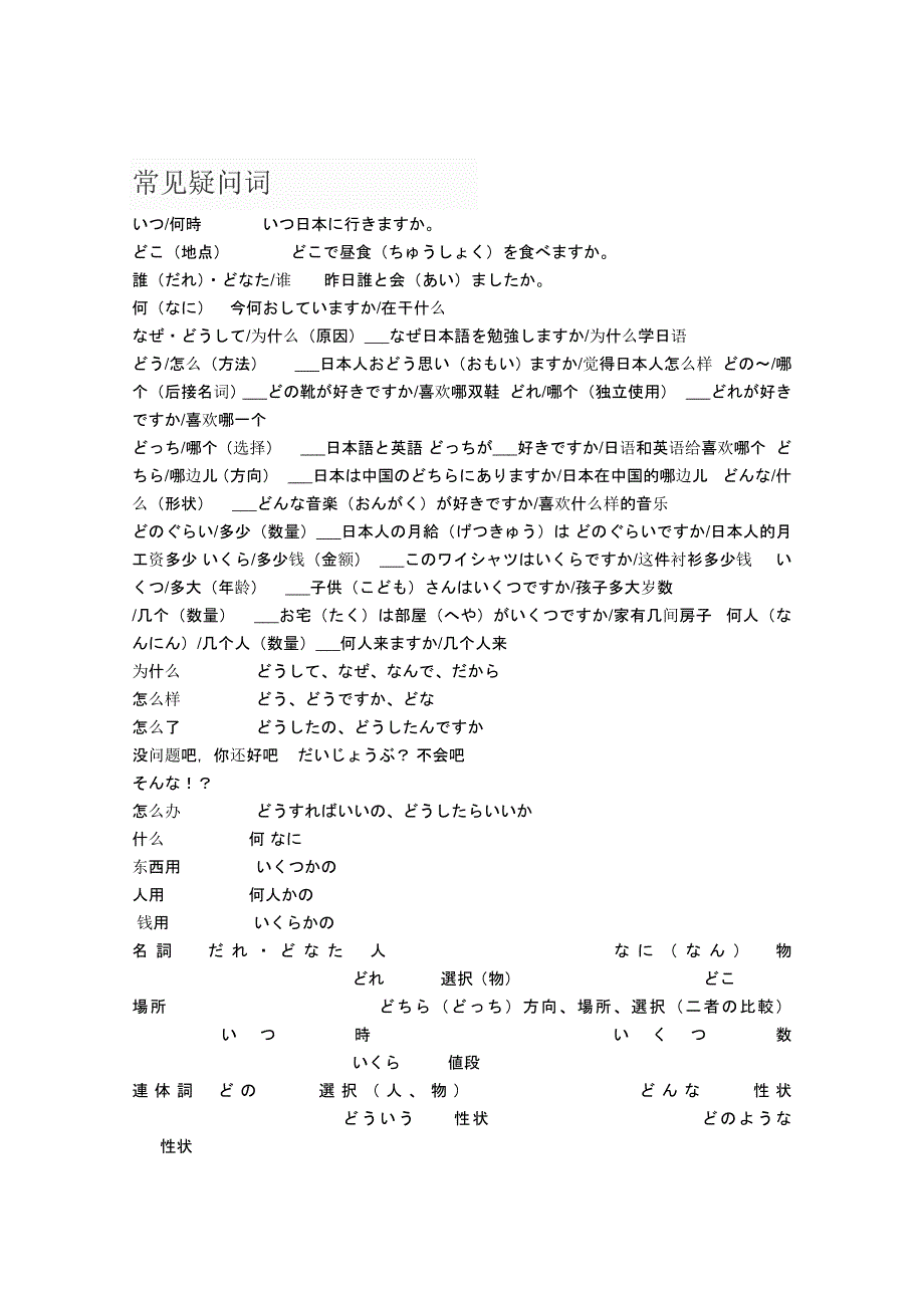 日语初级-常见疑问词_第1页