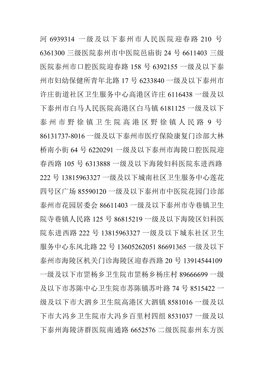 泰州市医保定点医院地址、电话_第3页