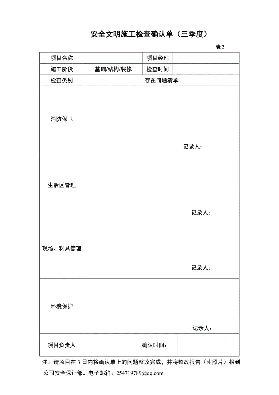 施工现场安全文明施工检查情况确认单_第2页