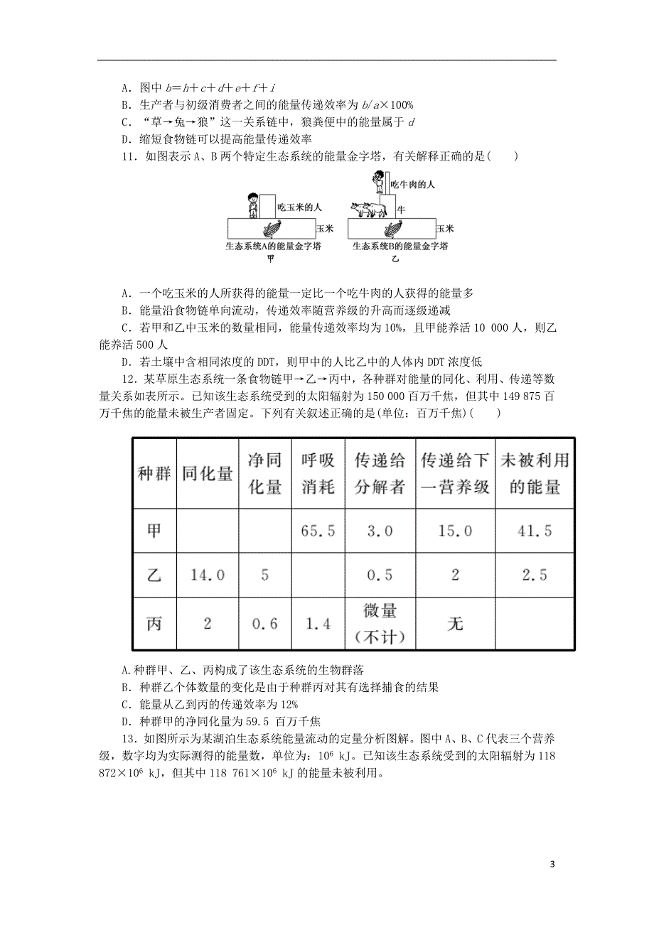 2017年高中生物 课时达标训练（十六）生态系统的能量流动 新人教版必修3_第3页