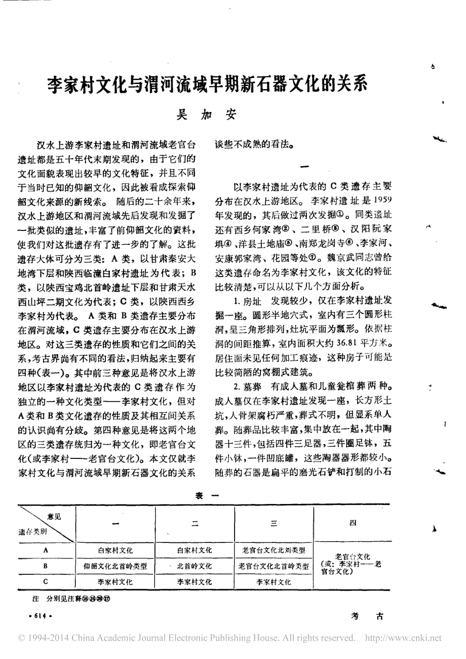 李家村文化与渭河流域早期新石器文化的关系_吴加安_第1页