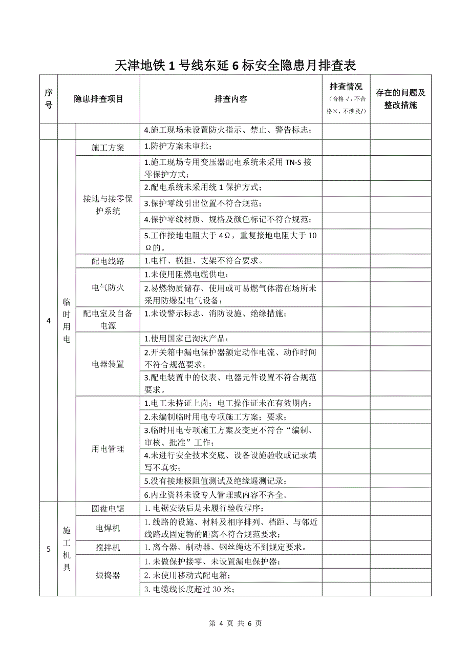 3  安全隐患月排查表_第4页