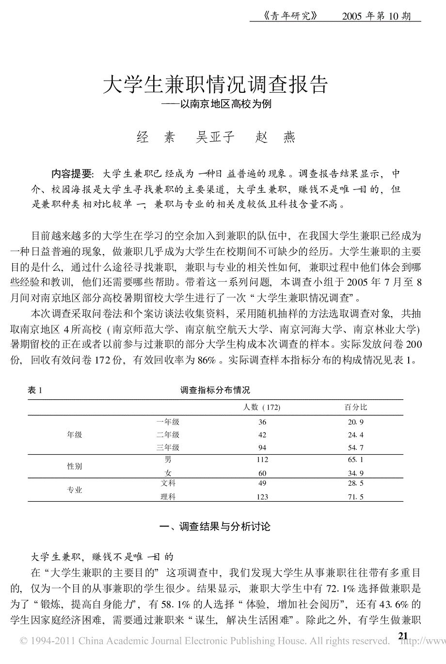 大学生兼职情况调查报告_以南京地区高校为例_经素_第1页