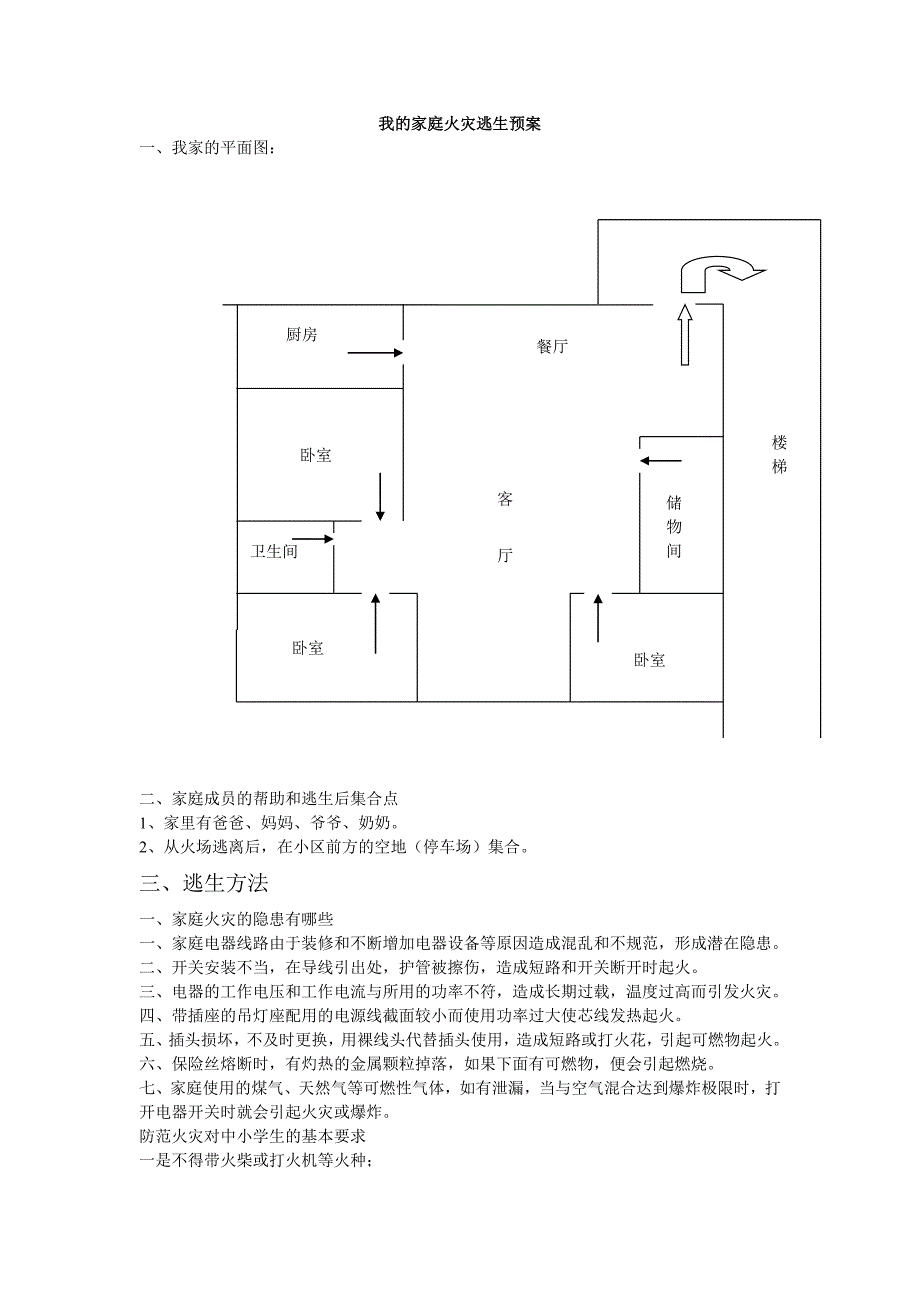 我的家庭火灾逃生预案_第1页