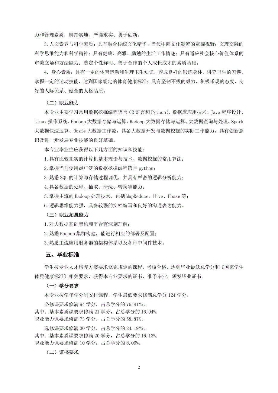 计算机类专业（大数据技术与应用）人才培养方案_第2页