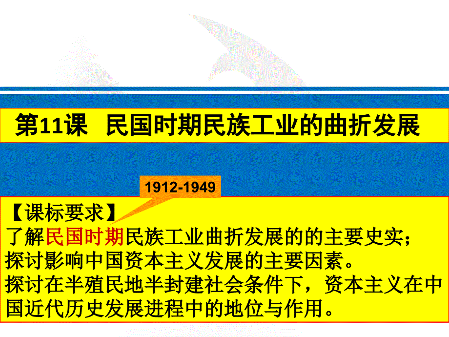 岳麓版高中历史必修二第11课《民国时期民族工业的初步发展》课件_第1页