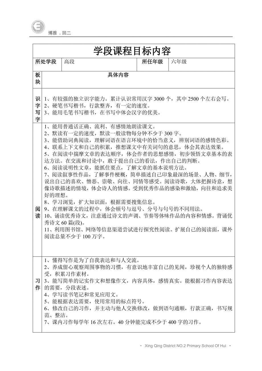 六年级学段目标，全册教材分析_第1页