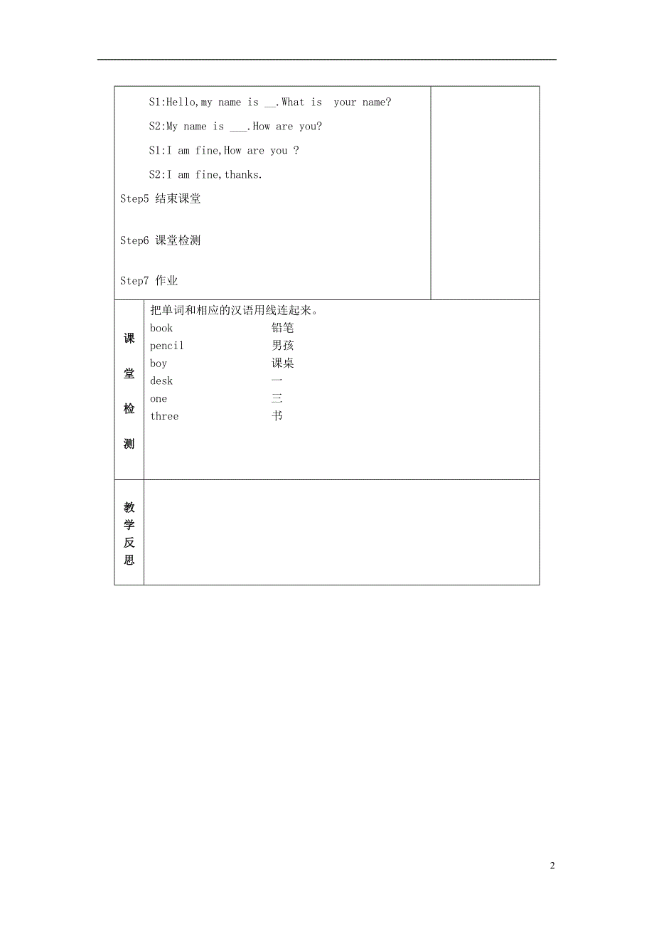 2017年秋三年级英语上册 unit 1 lesson8 again，please教案2篇 冀教版_第2页