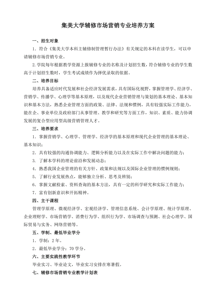 集美大学辅修市场营销专业培养_第1页