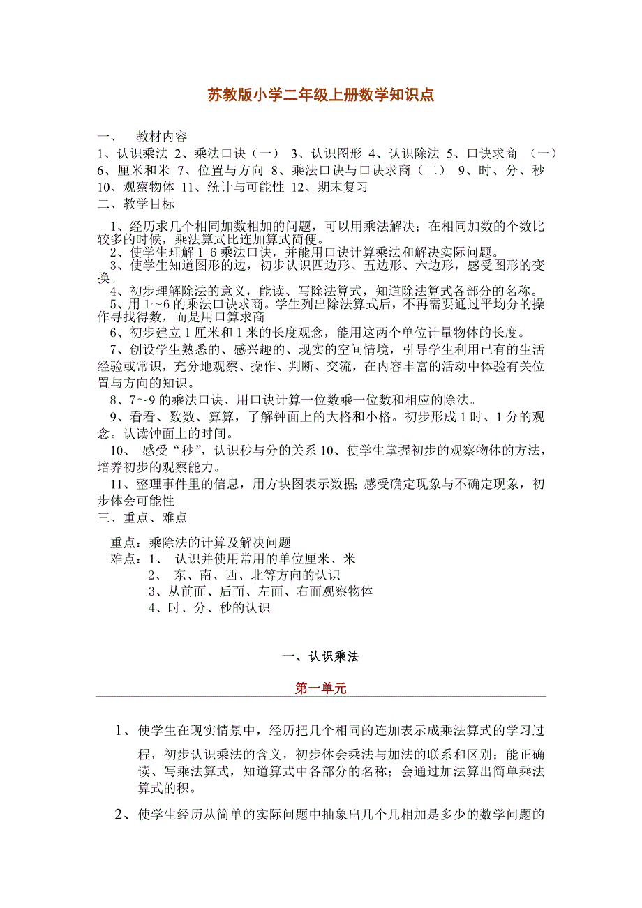 数学苏教版二年级上册知识点_第1页