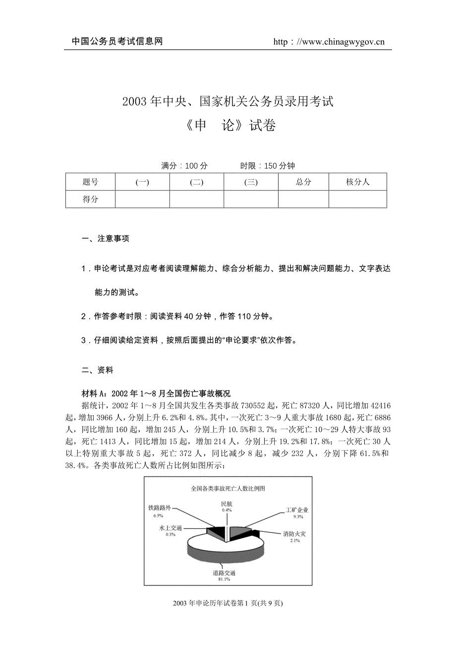 2003年国家公务员考试申论真题_第1页