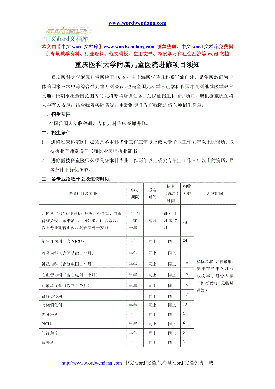 重庆医科大学附属儿童医院进修项目须知_第1页