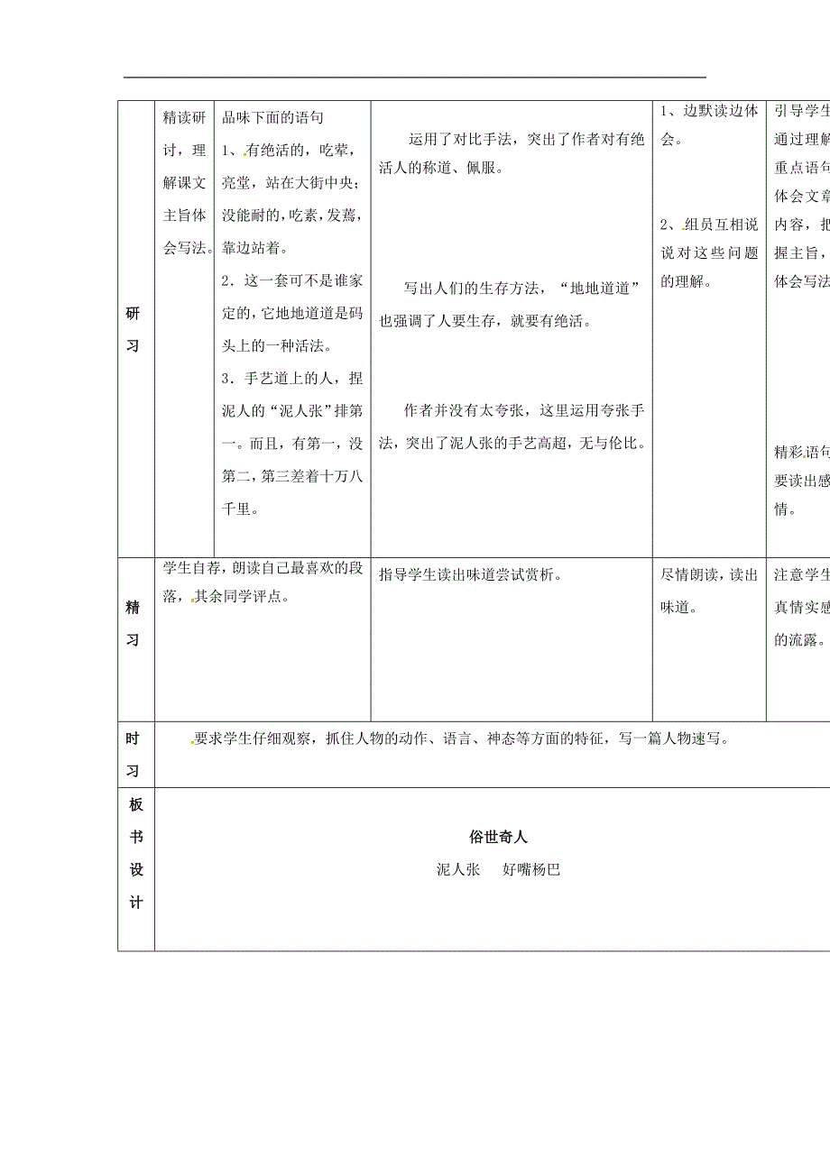 吉林省通化市2017年八年级语文下册第四单元20俗世奇人导学案无答案新版新人教版_第3页