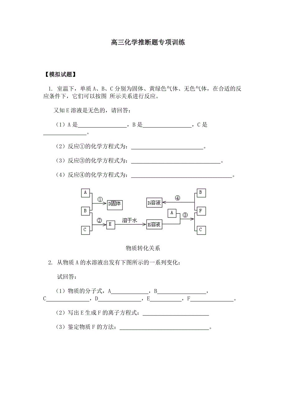 高三化学推断题专项训练_第1页