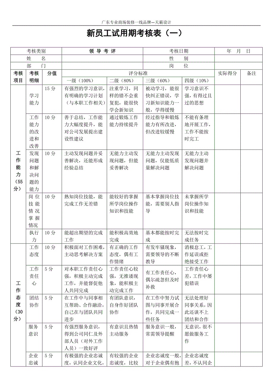 新员工试用期考核表样本_第2页