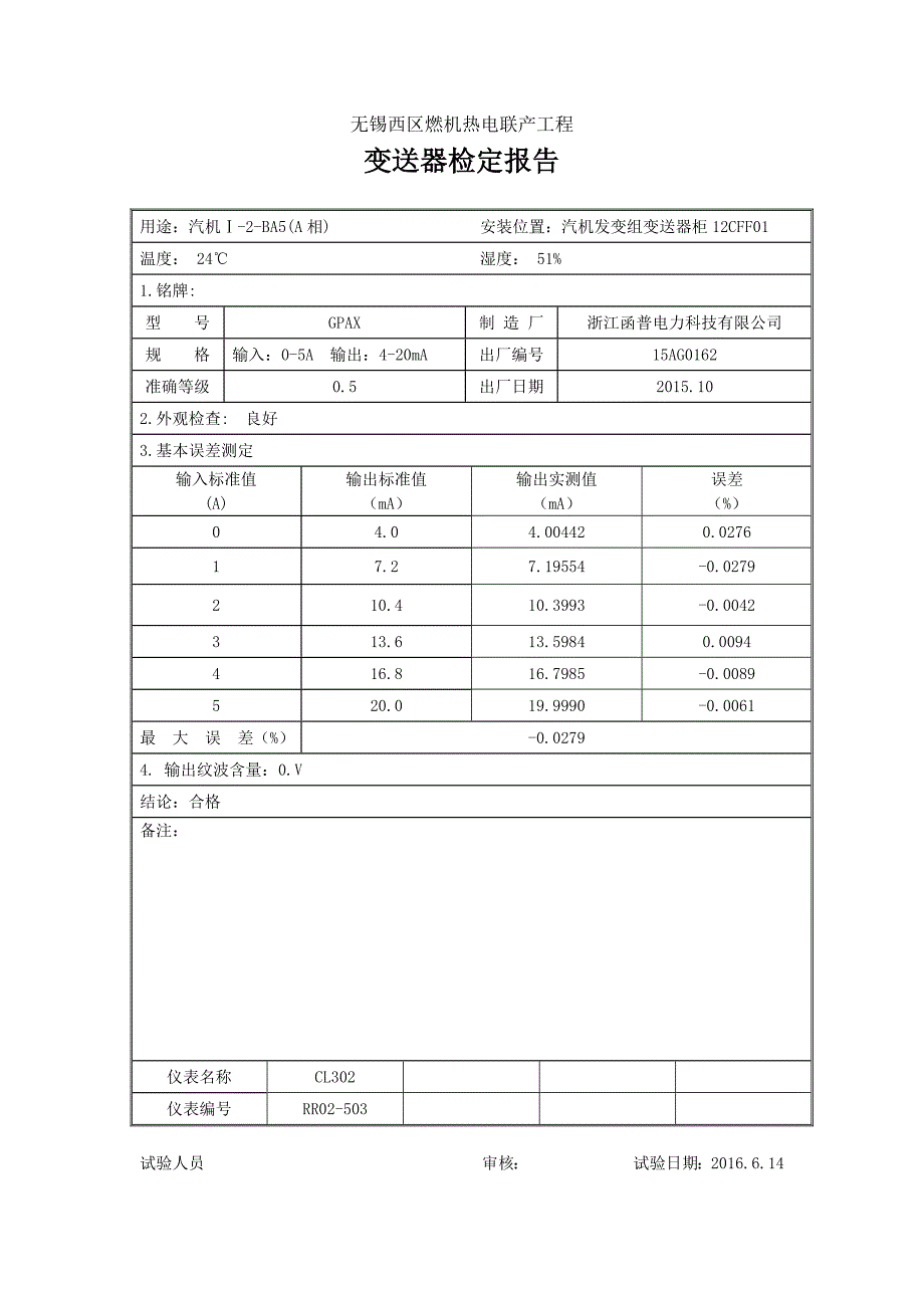 汽机发变组变送器柜检定报告_第4页