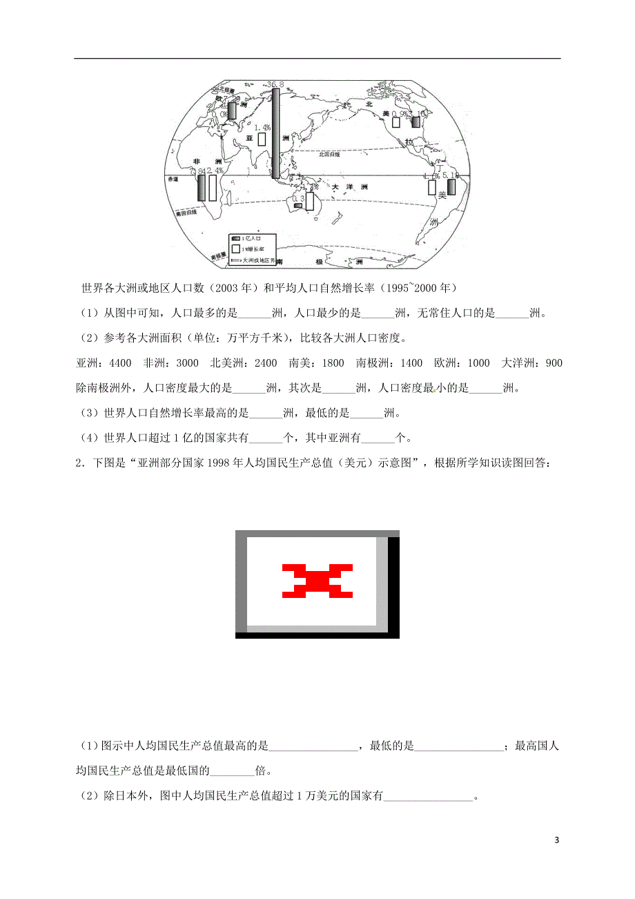 2017年七年级地理下册 8.2 人口和经济发展测试题 晋教版_第3页