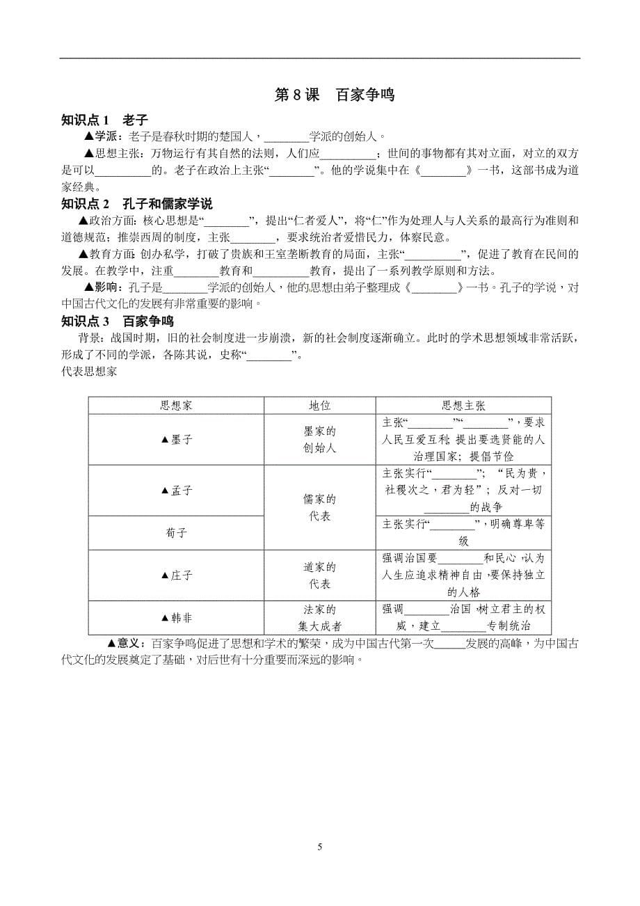 2017年七年级历史期末复习知识点归纳填空题新课标新教材2016人教版_第5页