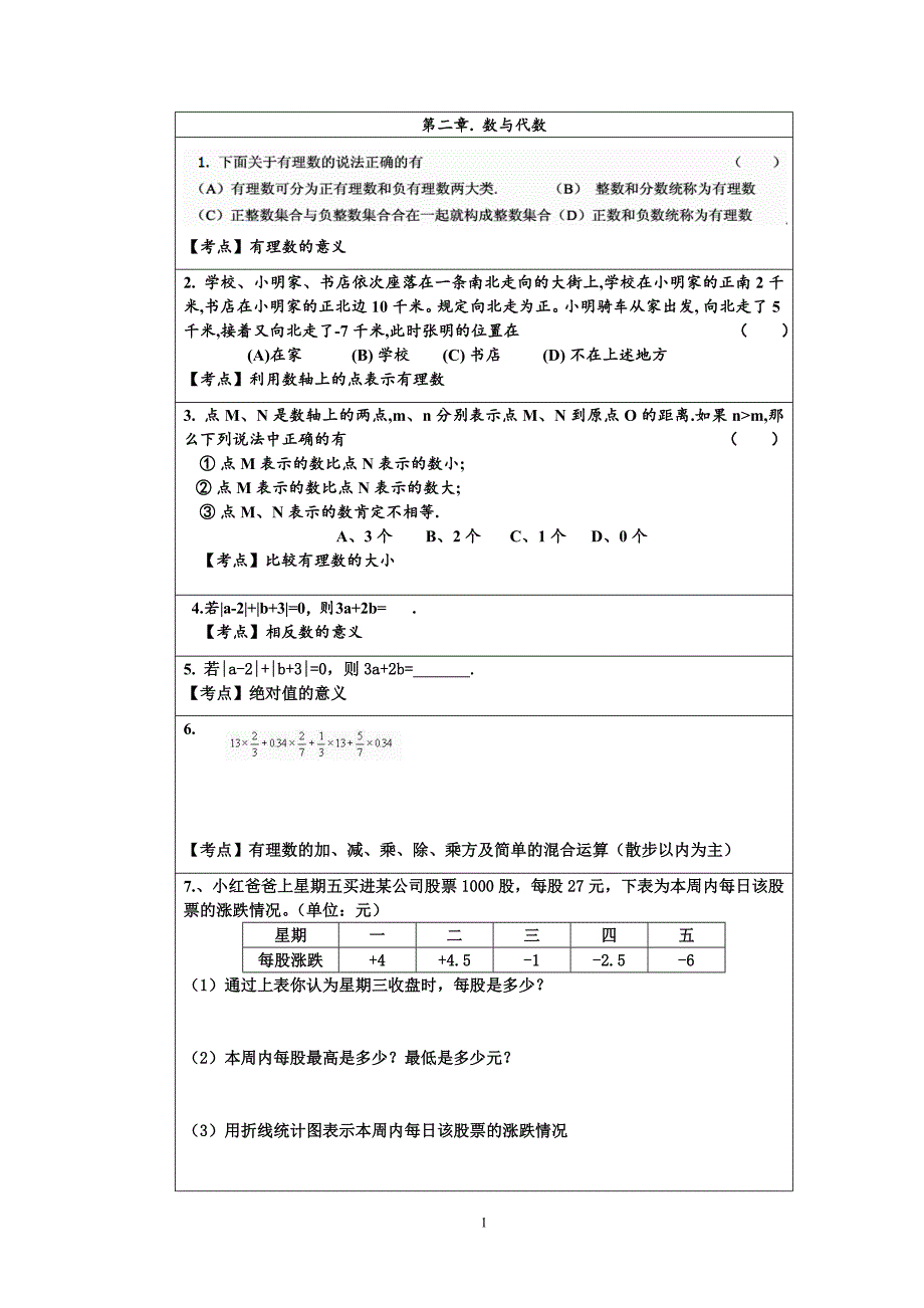 数学七年级上册复习试题【考点】_第2页
