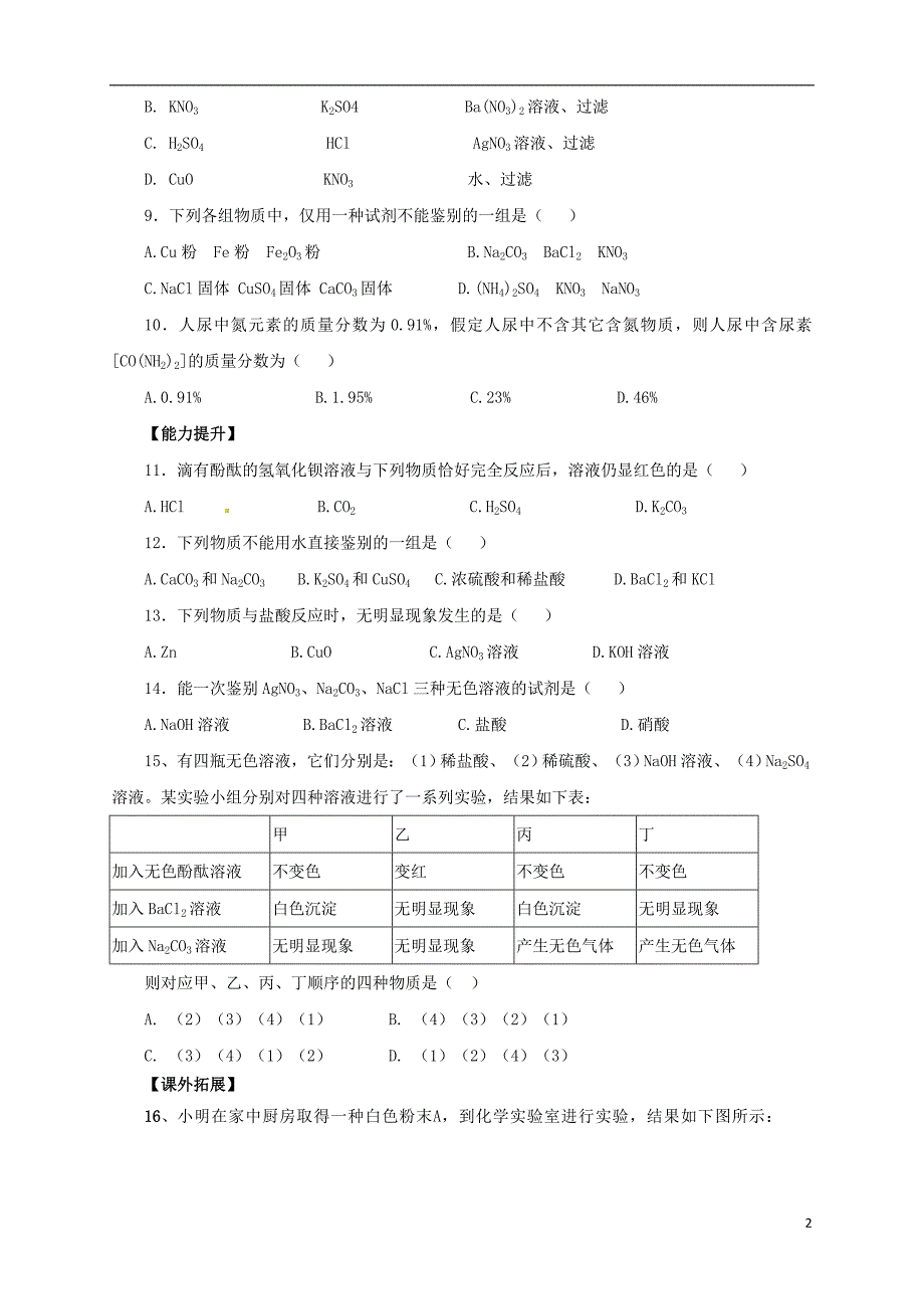 2017年中考化学一轮复习第12课时盐化肥对点精练_第2页