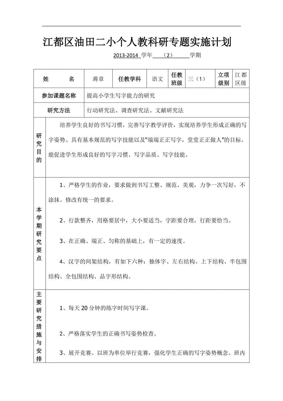 个人教科研专题实施计划、小结_第5页